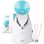 Facial Steamer EZBASICS Ionic Face Steamer for Home Facial, Warm Mist Humidifier Atomizer for Face Sauna Spa Sinuses Moisturizing, Unclogs Pores, Bonus Stainless Steel Skin Kit Blue