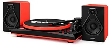 Gemini Sound TT-900 - Stylish 3-Speed Turntable with Wireless Bluetooth, Pitch Control, and Powerful 50W Speakers (Red)