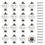 Kurtzy White and Bronze Pumpkin Ceramic Knobs with Screws (16 Pack) - 3.4 x 3.8cm/1.34 x 1.5 Inches - Round Vintage Pull Handles for Home & Office Furniture - Kitchen Cabinet, Drawers & Cupboard Doors