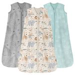 Unnivoll Baby Sleeping Bag 0.5 Tog 6-12 Months Summer Sleep Sack 3 Pack 100% Cotton Baby Sleep Bag Wearable Blanket for Newborn Infant Apricot Gray Green Elephant
