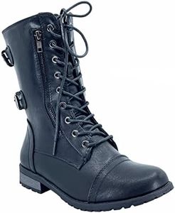 ABSOLEX Womens Lace up Round Toe Low Heel Combat Boots, Black-61, 8 US