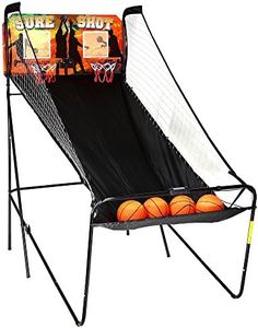 Hathaway Sure Shot Dual Electronic Basketball Arcade Game with Electronic Digital Scoring and Timer, Easy Folding for Storage, 4 Balls and 2 Nets, Black/Orange