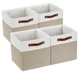 DECOMOMO Storage Cubes 11 inch Cube Storage Bin, Collapsible Storage Cubes for Clothes Toys Books Shelves Closet Bedroom Nursery (Beige and White, 4pcs)