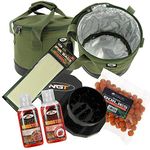 NGT Insulated Bait Bin Boilies with Crusher Liquids and PVA Bag Carp Fishing Set