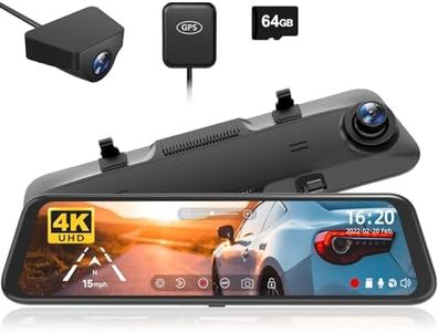 WOLFBOX G850 4K Mirror Dash Cam: 12'' Rear View Mirror Camera for Car,Dual Dash Cameras Front and Rear,Super Night Vision,Parking Monitoring,Reversing Assistance,64GB Card & GPS