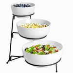 XINLTC 3 Tiered Serving Bowl with Metal Rack, 3 Tier Serving Stand Food Display Set, Porcelain Tiered Serving Tray Perfect for Chips, Dips, Dessert, Appetizer