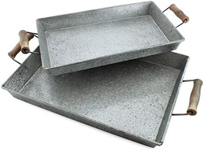 AuldHome Galvanized Farmhouse Trays (Set of 2); Farmhouse Decor Rectangular Trays with Handles