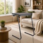 amazon basics Pro Smart | Lounge Mate Smart | Height Adjustable Laptop Table | Adjustable Table Angle | Cupholder | Carbon Steel | Foldable | Vintage Oak | 75 cm - H, 55 cm - L, 40 cm - W