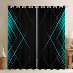 Abstract Ombre Window Curtains for Bedroom Living Room for Kids Teens Teal and Black Curtains Geometric Design Window Drapes for Room Decor Modern Fashion Window Treatments 42W X 84L,2 Panels