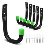 PERCEA Heavy Duty Garage Hooks Set, 6 Pcs Wall Hooks for Hanging Bikes, Tools, Hoses, Indoor Outdoor, Black Wall Mount J Utility Hooks with Wall Anchors and Screws