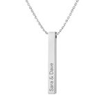 Personalised Name 3D Long Bar Necklace in Silver, Gold and Rose Gold, Custom Engraved Jewellery With Gift Box (Silver)