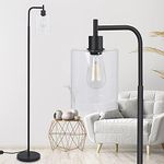 Industrial Floor Lamp for Living Room -Winshine Modern Standing Lamp with Hanging Glass Shade & E26 LED Edison Bulb Tall Pole Lamp for Office, Bedroom, Comtemporary Style, Classic Matte Black Color