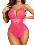 Avidlove Lingerie Women Sexy Lace Body Suit Snap Crotch Lingeries Teddy Lace (Hot Pink,L)