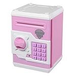 Qwifyu Piggy Bank for Boys Girls, 4 5 6 7 8 9 10 Year Old Girl Boy Birthday Gift Ideas, Electronic Password Money Saving Box ATM, Great Gift Safe Bank Toys for Kids (White Pink)