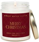 Sweet Water Decor Merry Christmas Scented Candles - Christmas Stocking Stuffers Soy Candles with Cypress & Lemon Scent - Christmas Candles with 40 Hours Burn Time - 9Oz Gold Lid Clear Jar Wax Candles