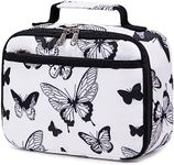 LEDAOU Lunch Bag Kids Insulated Lunch Box Girls Insulated Reusable Lunch Bag for School Picnic Hiking Work (Butterflies White)