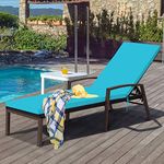 Tangkula Patio Rattan Lounge Chair, Outdoor Reclining Chaise Louge with Cushion and Armrest, Wicker Sun Lounger with Adjustable Backrest for Garden, Balcony, Poolside