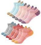 BUDERMMY Trainer Socks Womens 6 Pairs Cushioned Sports Socks for Women Cotton Breathable Cushion Running Socks Ladies Casual Nonslip Ankle Athletic Socks (3-5, Multicolor 6 Pairs)