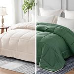Whale Flotilla Reversible Duvet Double Size for All Seasons, 7.5 Tog Down Alternative Box Sitiched Comforter, Lightweight and Machine Washable Bedding Set, 200X200 cm, Sage Green,Brich Beige