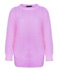 Generation Fashion New Ladies Women Aran Knit Long Sleeve Crew Neck Knitted Cable Jumper Sweater Pullover Top 8-30 (Hot Pink,S-M)