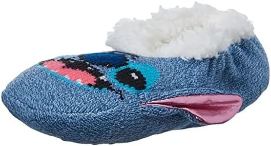 Disney Women's Lilo & Stitch Teddy Fur Slipper Socks, Blue Light, Fits Sock Size 9-11 Fits Shoe Size 4-10.5