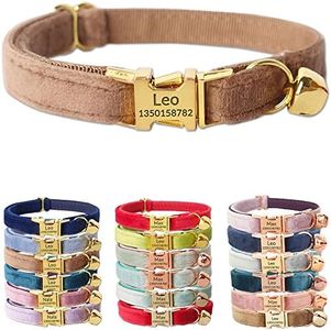 PETDURO Personalized Velvet Cat Collars with Bell and Engraved Metal Buckle for Girls and Boys - Customized Name, Multiple Colors and Matching Bow Tie Available