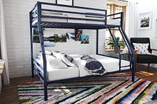 Novogratz Maxwell Twin/Full Metal Bunk Bed, Sturdy Metal Frame with Ladder and Safety Rails, Navy Blue