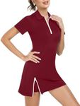 FKEEP Women's Tennis Golf Dress Outfits Athletic Workout Dress with Shorts and Pocket Sport Dresses, 11 Rose Red, Medium