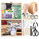 BUTUZE 489Pcs Leather Working Tools Kit with Instructions,Leather Sewing Tools Kit Leather Working Supplies with Leather Craft Stamping Tools,Gift for Hand Sewing DIY Leathercraft Carving