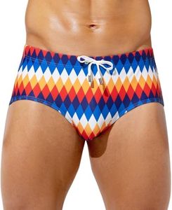 Casey Kevin Men's Swim Briefs Sexy Printed Bikini Underwear Quick Dry Swimsuit Drawstring Bathing Suit Beach Swimwear,Plaid,Medium