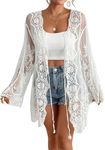 Bsubseach Womens Bathing Suit Cover Up 2025 Cream Lace Cardigan White Sheer Beach Kimono Swimsuit Cover Up Back Cut Out Swimwear