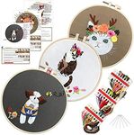 3pcs Cat Embroidery Kits for Beginners,Include Embroidery Clothes with Pattern,3pcs Embroidery Hoops and Instructions,Scissors and Color Threads,Craft Cross Stitch Set for Adults DIY Decor Living Room