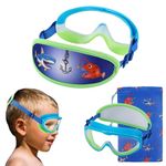 RUIGAO Kids Swim Goggles Age 4-7, Toddler Goggles No Tangle, Child Swimming Mask/Bungee Strap/Soft Band (1PK Toddler Mask - Blue Shark)