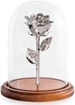 Enchanted Forever Rose | Preserved with Real Platinum Rose Lasts Forever | Includes Solid Wood Base & Glass Dome | Platinum Dipped Rose Assembled by Hand in the USA | Valentine's Day Gifts for Women