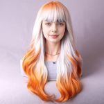 MAGQOO Orange Blonde Ombre Wigs for Women Girls Orange White Ombre Wig with Bangs Two Tones Colorful Wigs Halloween Cosplay Costume Party