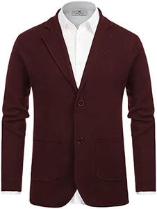 PJ PAUL JONES Men's Knitted Cardigan Sweater Casual Sports Coats Jacket for Winter Burgundy L