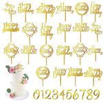 50 PCS Gold Happy Birthday Cake Topper Acrylic Birthday Cupcake Topper Pick for Birthday Party Cake Desserts Pastries Decorations (Gold)