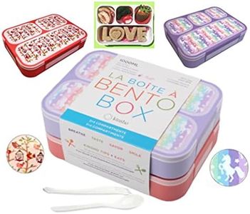 Bento Box Lunch Boxes for Girls | Toddler Snack Containers for Pre-School Day-Care Kids BPA Free | 4 Divider Compartments, Cute Pink Flower Purple Unicorn 2 pack