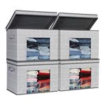 Univivi Stackable Storage Bins with Lid and Handles 4 PC Fabric Storage Baskets High Load Capacity Collapsible Large Organizer Baskets for Home,Closet (Gray, 17“ x 12” x 12")