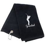 Always Looking Good Golf Towel for Grandad Black Luxury Velour 50cm x 40cm Custom Embroidered Golf Towel with Carabiner Clip Gift- Golf Gifts for Grandad