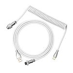 EPOMAKER MIX Type C Coiled Cable 1.8m, Type-C To USB A, TPU Mechanical Keyboard Cable with Detachable Aviator Connector for Gaming Keyboard (White)