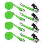 Heavy Duty Ratchet Straps with Double Hooks 4 X 800 KG Break Strength - 6M x 25 mm Adjustable Tensioning Belts Secure Motorcycles/Car Roof Rack/Surfboard Kayak/Vans/Motorcycle/Luggage - Green（4 PCS）