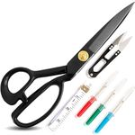 Gemsy Black Blade Scissors For Cloth Cutting, 3 Seam Ripper, Inch Measuring Tape, Thread Cutter | Fabric Scissors | Sewing Kit Box, Tailoring Scissors | Multipurpose Scissor For Office, Ladies, Craft