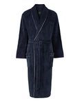 THE SAVILE ROW COMPANY LONDON Men's Lightweight Super Soft Warm Fleece Bath Robe Dressing Gown - Navy with Piping - Large