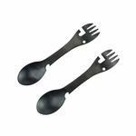 Travel Cutlery - Premium Titanium Spork Reusable- Portable Camping Cutlery Set,Bottle Can Opener Outdoor Spoon Fork Eating Multi-Tool Utensil (2PCS Black)