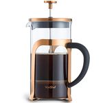 VonShef 8 Cup Cafetiere, 1L French Press, Heat Resistant Borosilicate Glass & Stainless Steel Copper Design, Filter Coffee Maker with Plunger