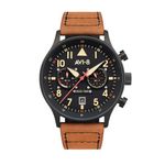 AVI-8 Mens 43.5mm Hawker Hurricane Carey Dual Time Debden Japanese Quartz Pilot Watch with Leather Strap AV-4088-03