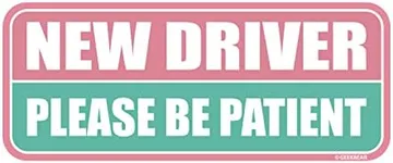 GEEKBEAR New Driver Car Magnet - Colorful, Reflective, Weather-Resistant - Rectangular 8.7 x 3.5 in (Light Pink/Turquoise)