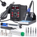 WEP 8786D-I SE Hot Air Soldering Station Kit 2-in-1 for Rework, Desoldering with Lead-Free Solder Wire, 5 Soldering Tips, 3 Hot Air Nozzles,Tweezers, Desoldering Pump