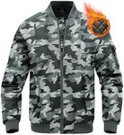 BGOWATU Men's Bomber Jacket Fall Winter Qulited Full Zip Windprooof Casual Padded Military Coat Outwear Grey Camo S